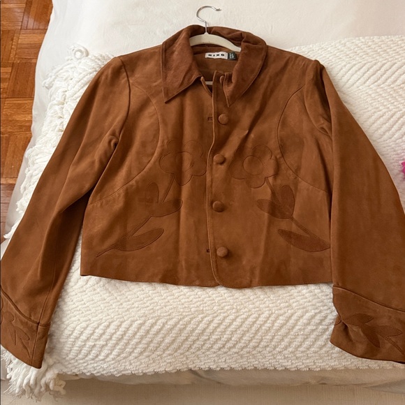 RIXO Tan Suede Jacket with Floral Accents - Picture 2 of 2